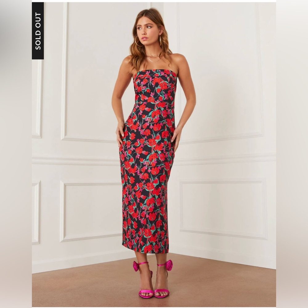 Thalia Strapless Floral Midi Dress NWOT XL